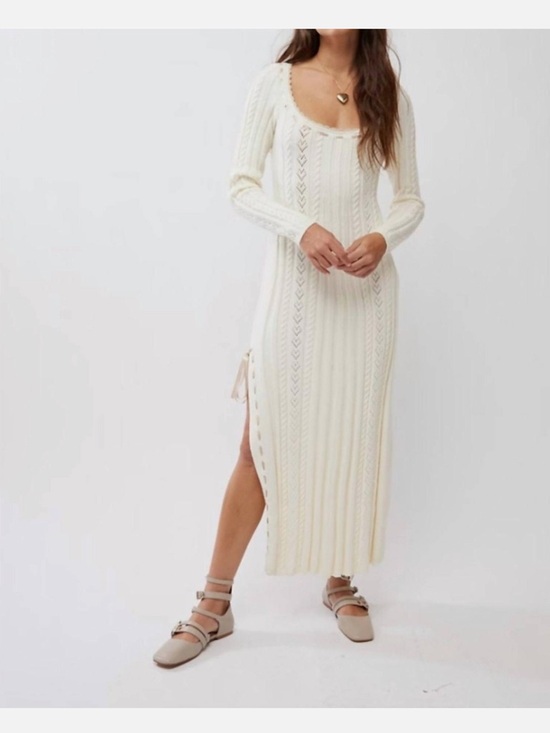 Free People Dresses & Skirts - Free People Cream Ribbed Knit Long Sleeve Maxi Dress